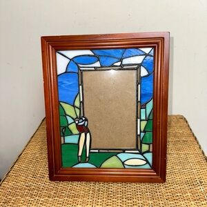 Vintage Golf Theme Stained Glass Work Photo Wooden Frame For 4” by 6” Photo Dad